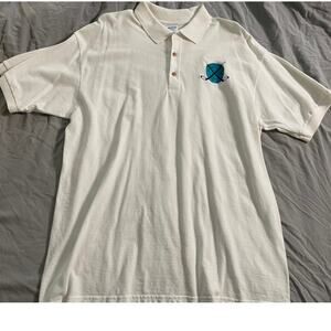 Vtg. White polo with Hockey stick embroidery SZ XL